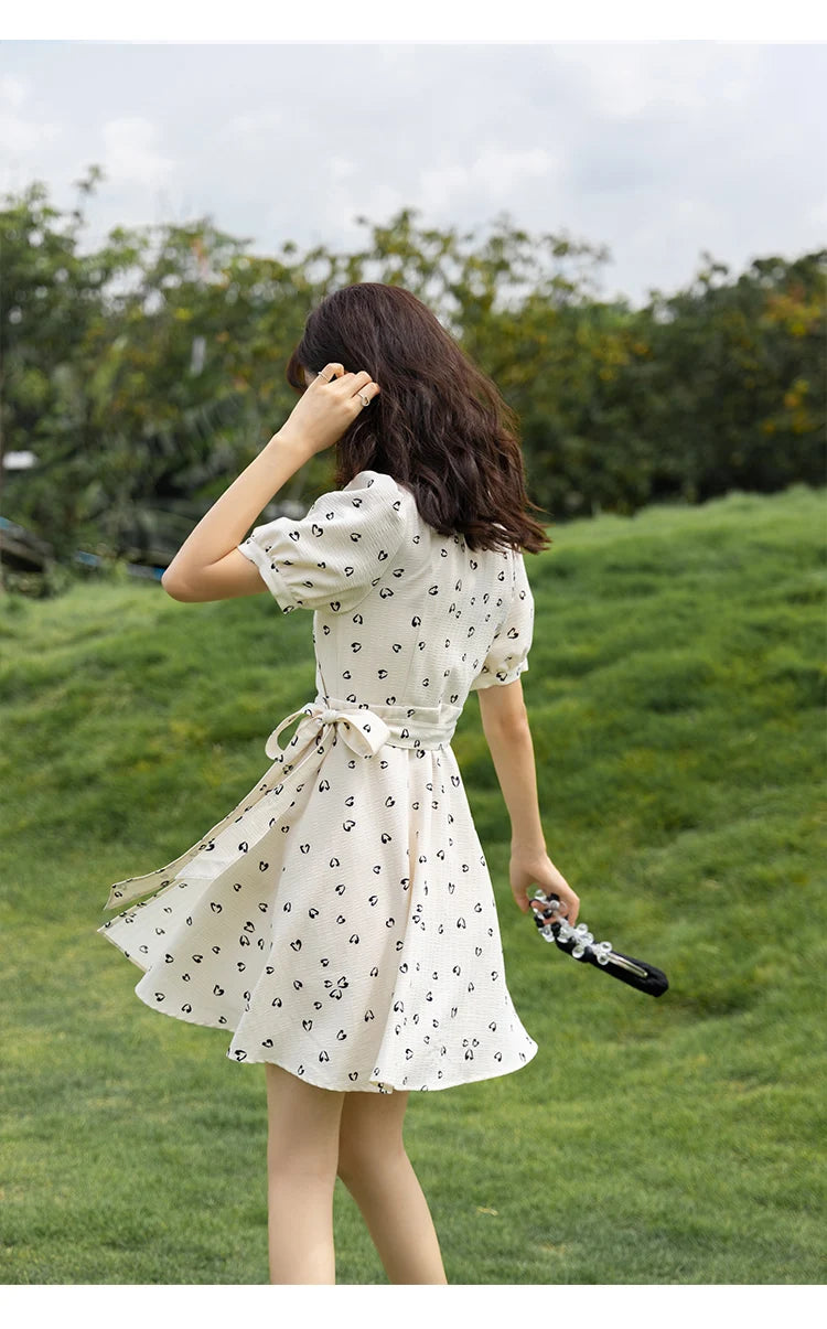 MISHOW Red Dresses For Women Summer French Hepburn One Piece V-neck Chiffon A-shape Floral Holiday Midi Dresses MXA29L0356