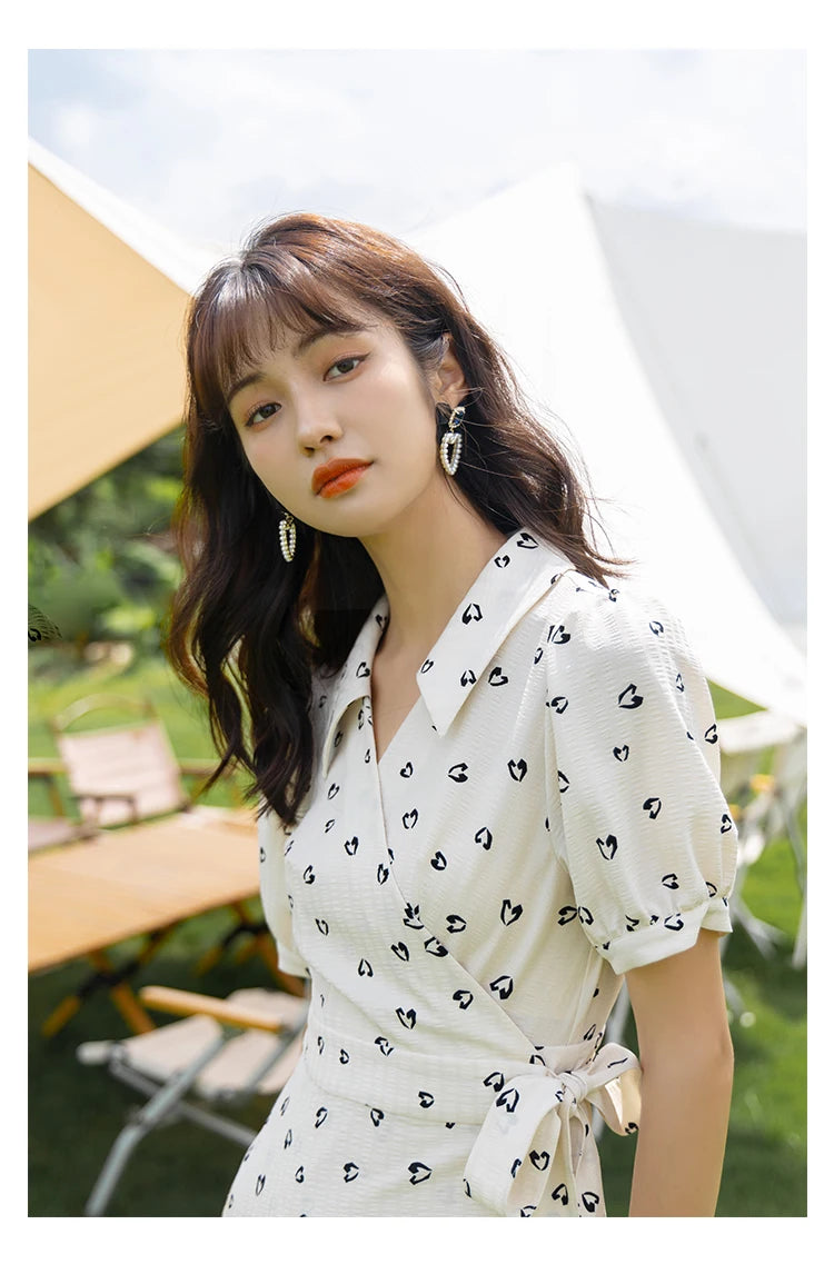 MISHOW Red Dresses For Women Summer French Hepburn One Piece V-neck Chiffon A-shape Floral Holiday Midi Dresses MXA29L0356