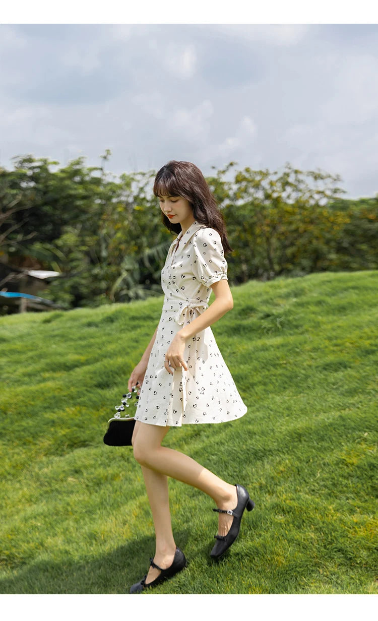 MISHOW Red Dresses For Women Summer French Hepburn One Piece V-neck Chiffon A-shape Floral Holiday Midi Dresses MXA29L0356