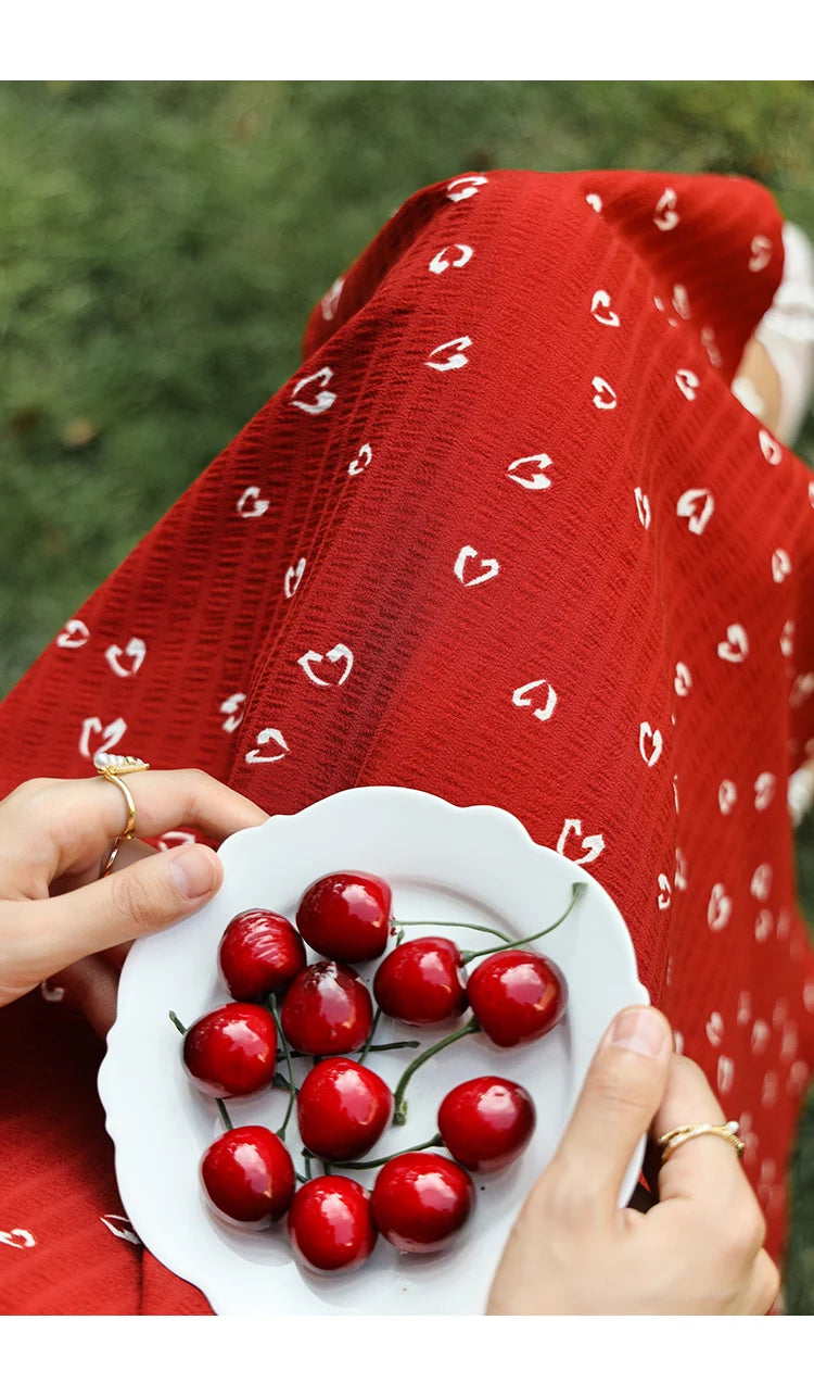 MISHOW Red Dresses For Women Summer French Hepburn One Piece V-neck Chiffon A-shape Floral Holiday Midi Dresses MXA29L0356