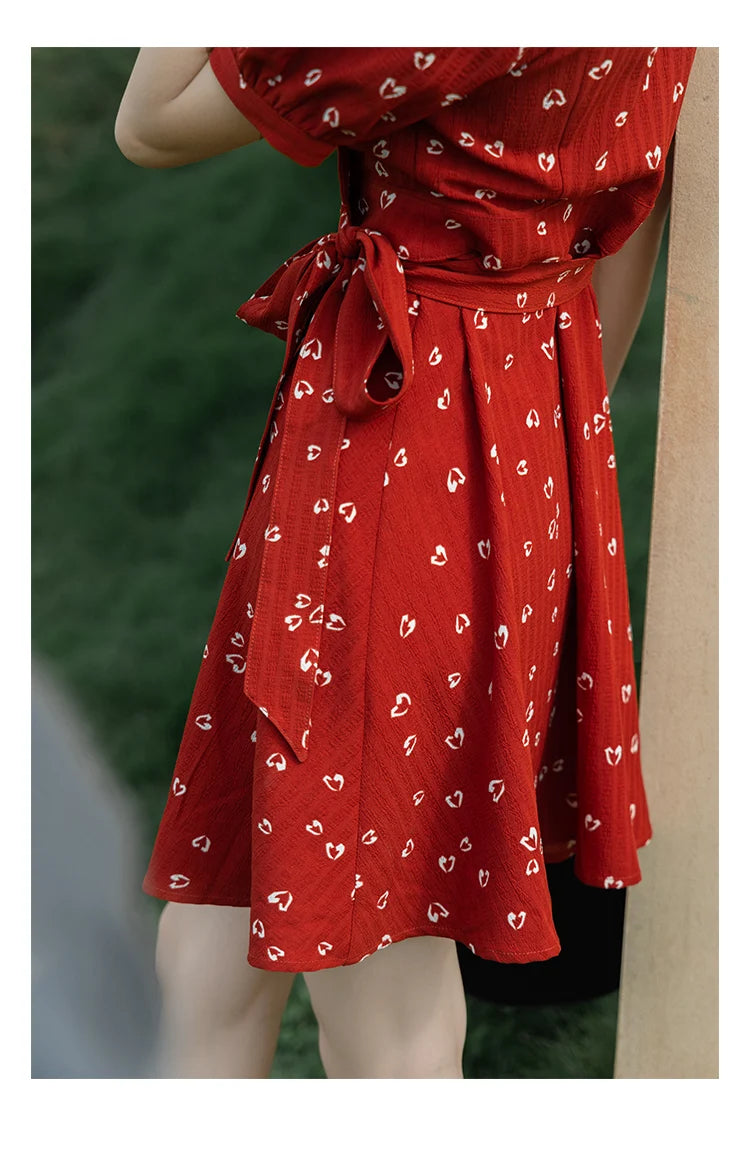 MISHOW Red Dresses For Women Summer French Hepburn One Piece V-neck Chiffon A-shape Floral Holiday Midi Dresses MXA29L0356