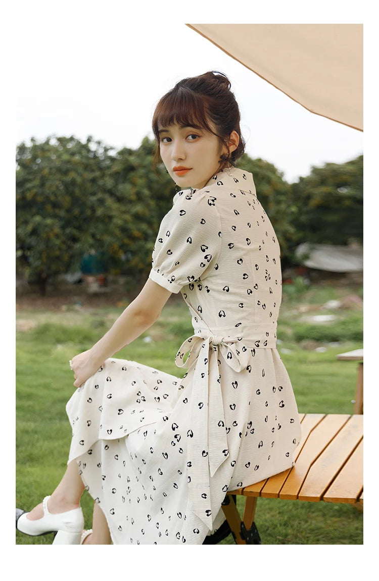 MISHOW Red Dresses For Women Summer French Hepburn One Piece V-neck Chiffon A-shape Floral Holiday Midi Dresses MXA29L0356