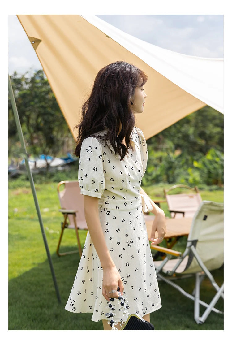 MISHOW Red Dresses For Women Summer French Hepburn One Piece V-neck Chiffon A-shape Floral Holiday Midi Dresses MXA29L0356