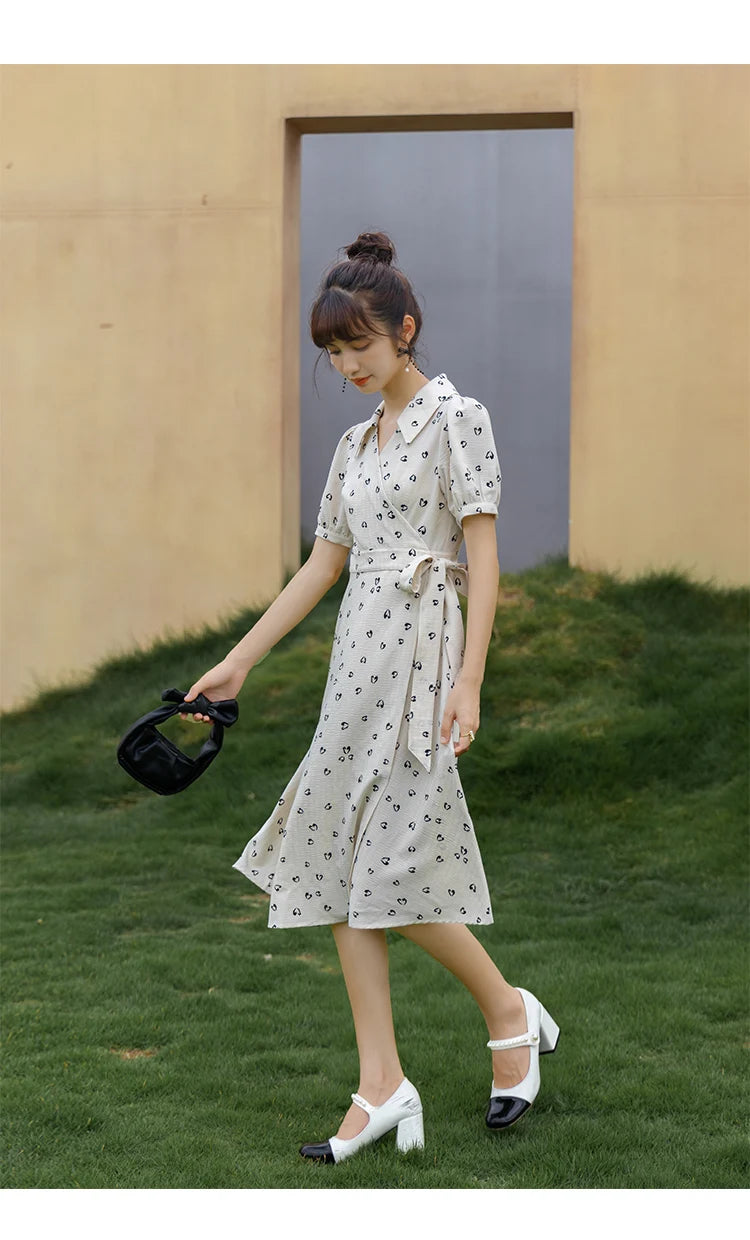 MISHOW Red Dresses For Women Summer French Hepburn One Piece V-neck Chiffon A-shape Floral Holiday Midi Dresses MXA29L0356