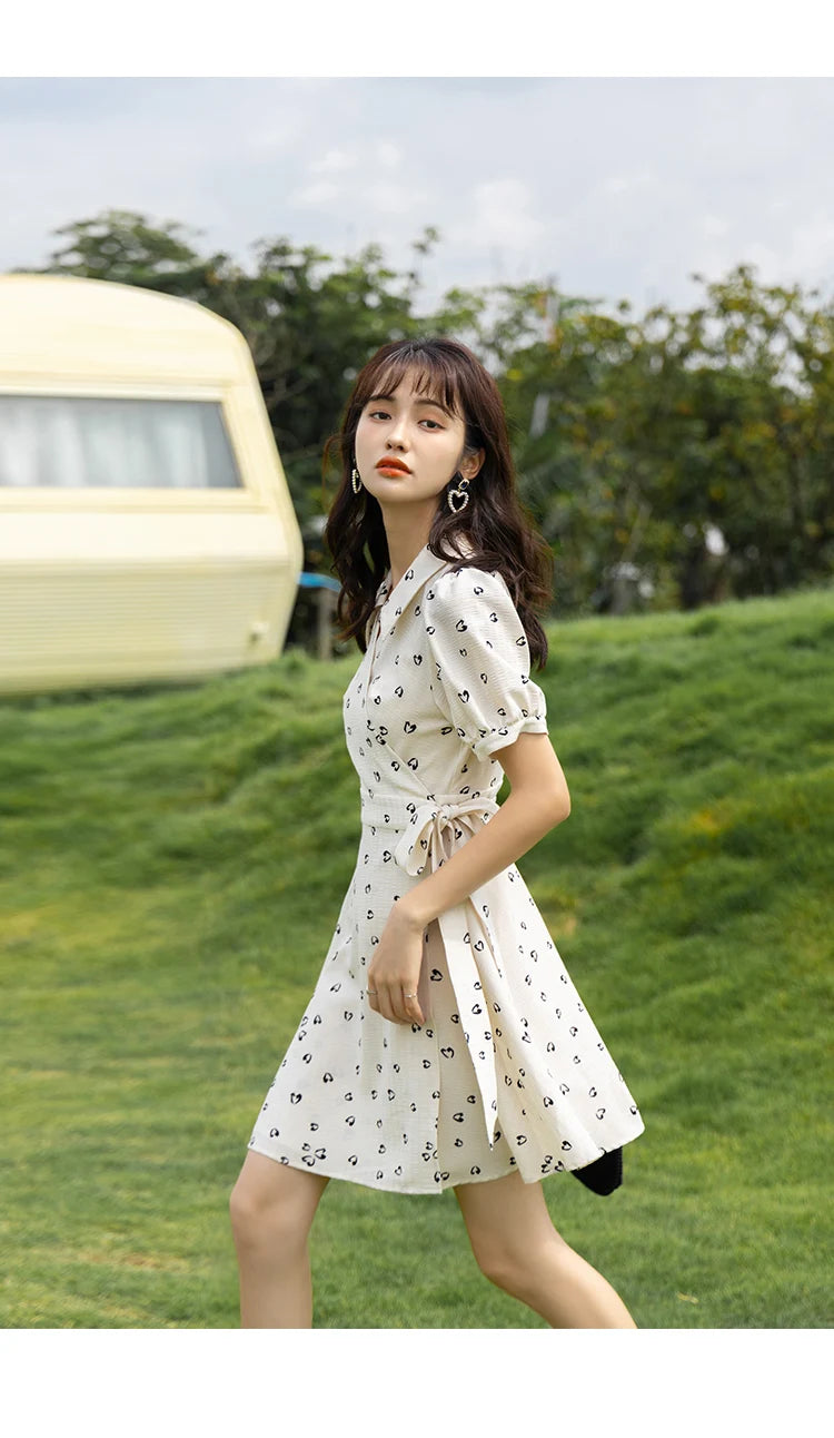 MISHOW Red Dresses For Women Summer French Hepburn One Piece V-neck Chiffon A-shape Floral Holiday Midi Dresses MXA29L0356