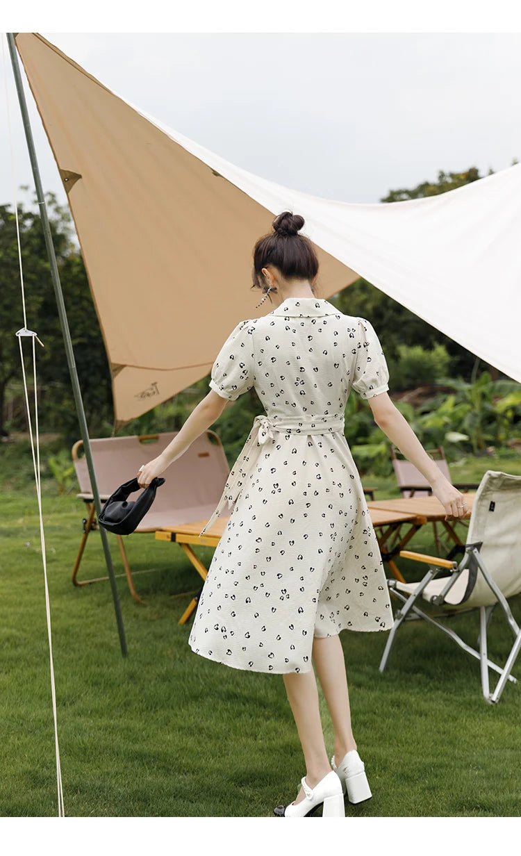 MISHOW Red Dresses For Women Summer French Hepburn One Piece V-neck Chiffon A-shape Floral Holiday Midi Dresses MXA29L0356