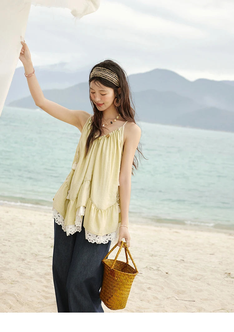 MISHOW French Summer Camisole for Women 2025 Sweet Lace Hollow Flower Sleeveless Tops Female New Fashion Holiday Top MXE33X1758