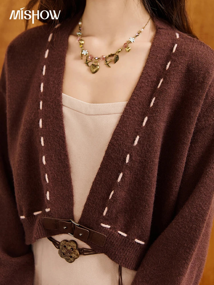 MISHOW Knitted cardigan camisole Dress Two-piece Set Autumn Frosted Velvet Retro Top Contrasting Design Dress Sets MXE47T1382