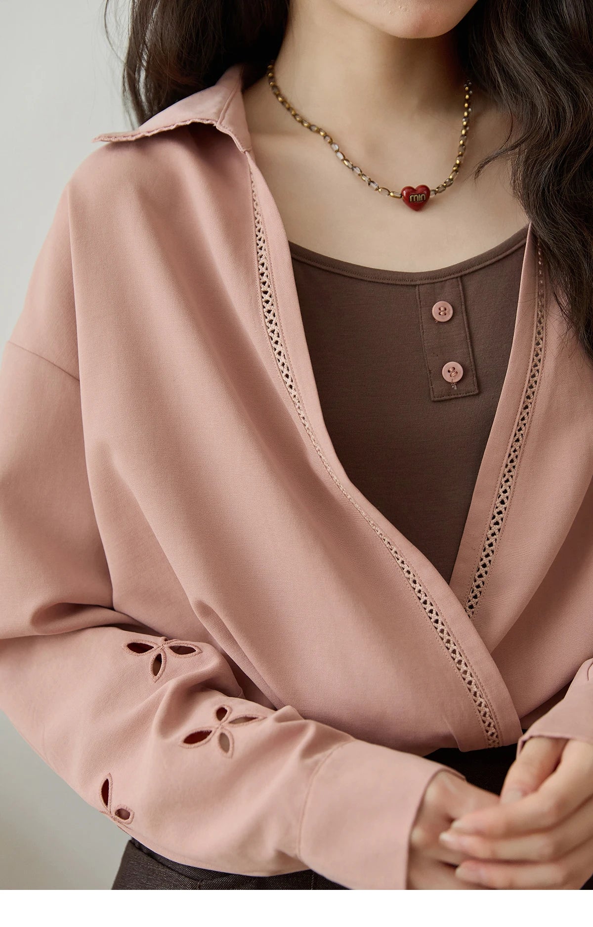 MISHOW Elegant Woman Blouse 2025 Autumn Loose Fitting Fake Two-piece Contrasting Color V-neck Tops Ladies Clothing MXE45C2403