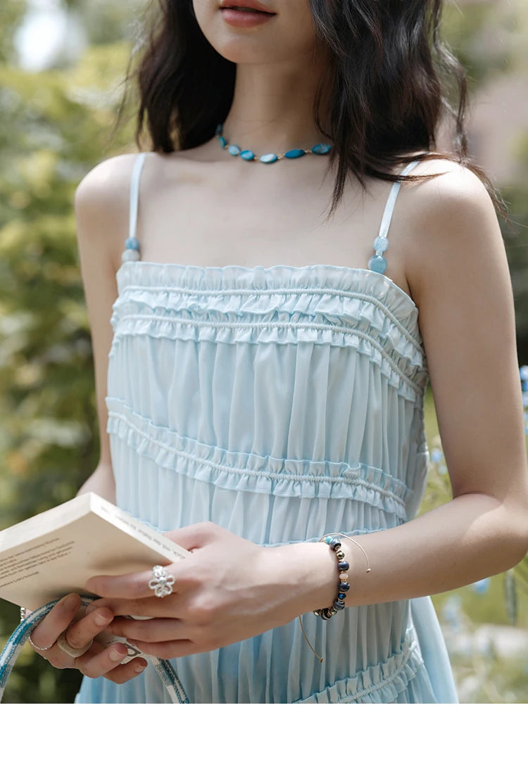 MISHOW Female Fashion Gradient Strap Dress 2025 Summer Sleeveless Black Fungal Edge Sashes Women's Vacation Dresses MXE34L2242