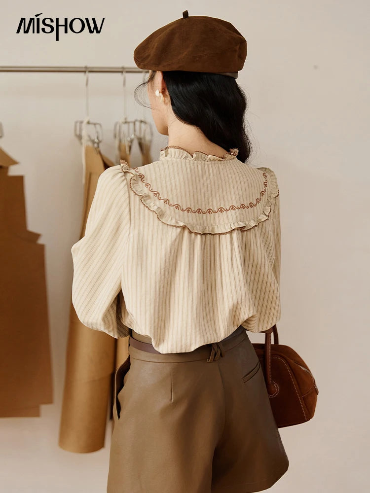 MISHOW Women's PU Leather Shorts Autumn 2025 Slanted Pocket Versatile Short Pants A-line Waist Shorts Excluding Belt MXE48K1086