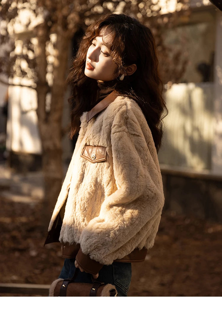 MISHOW Women's Lamb Wool Coat 2022 Winter Single Breasted Leather Turn-down Collar Thickened Warm Outwear Office Lady MXB43W0490