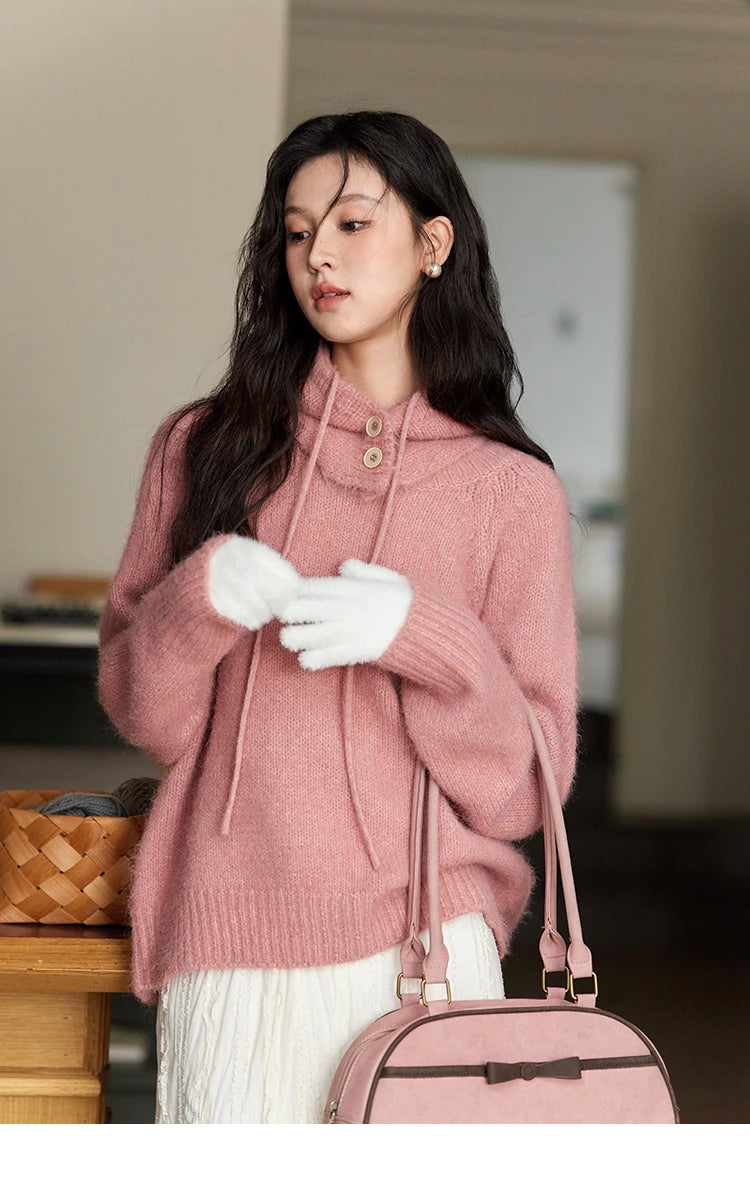 MISHOW Knitted Sweater Hooded Neck Warm Wool for Women 2025 Autumn Winter Cozy Loose-Fit Casual Solid Pullover Top MXD59Z1123