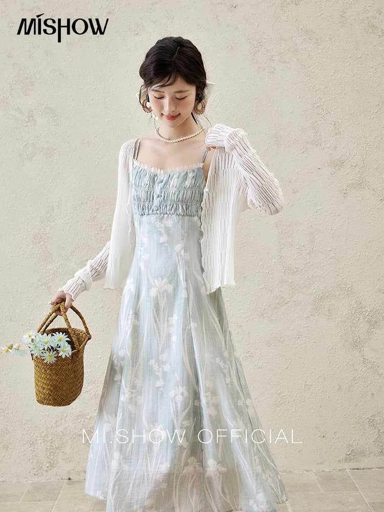 MISHOW Print Spring Summer Suspender Dress Women 2025 Square Collar Sleeveless Korean Dresses Lady New Fashion Slim MXE16L2127