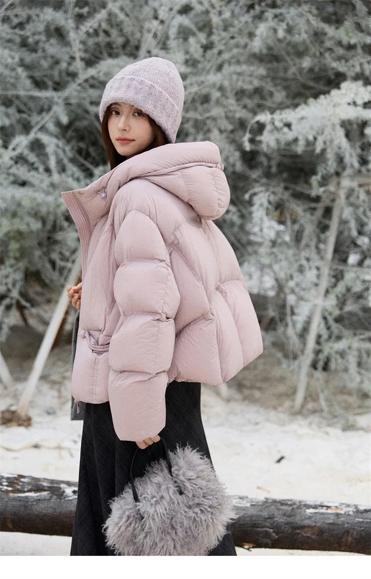 MISHOW Blue Down Coat Women 2025 Winter Fashion Elegant 90% White Duck Down Short Lightweight Puffer Jacket Warm MXE51Y0081