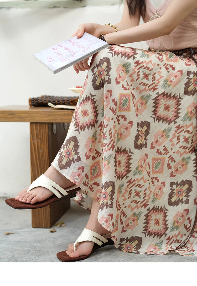 MISHOW Women's Geometric Print Half Skirt 2025 Summer Retro Prairie Chic Pocket Vacation A-line Skirt Female Clothing MXE37B0760