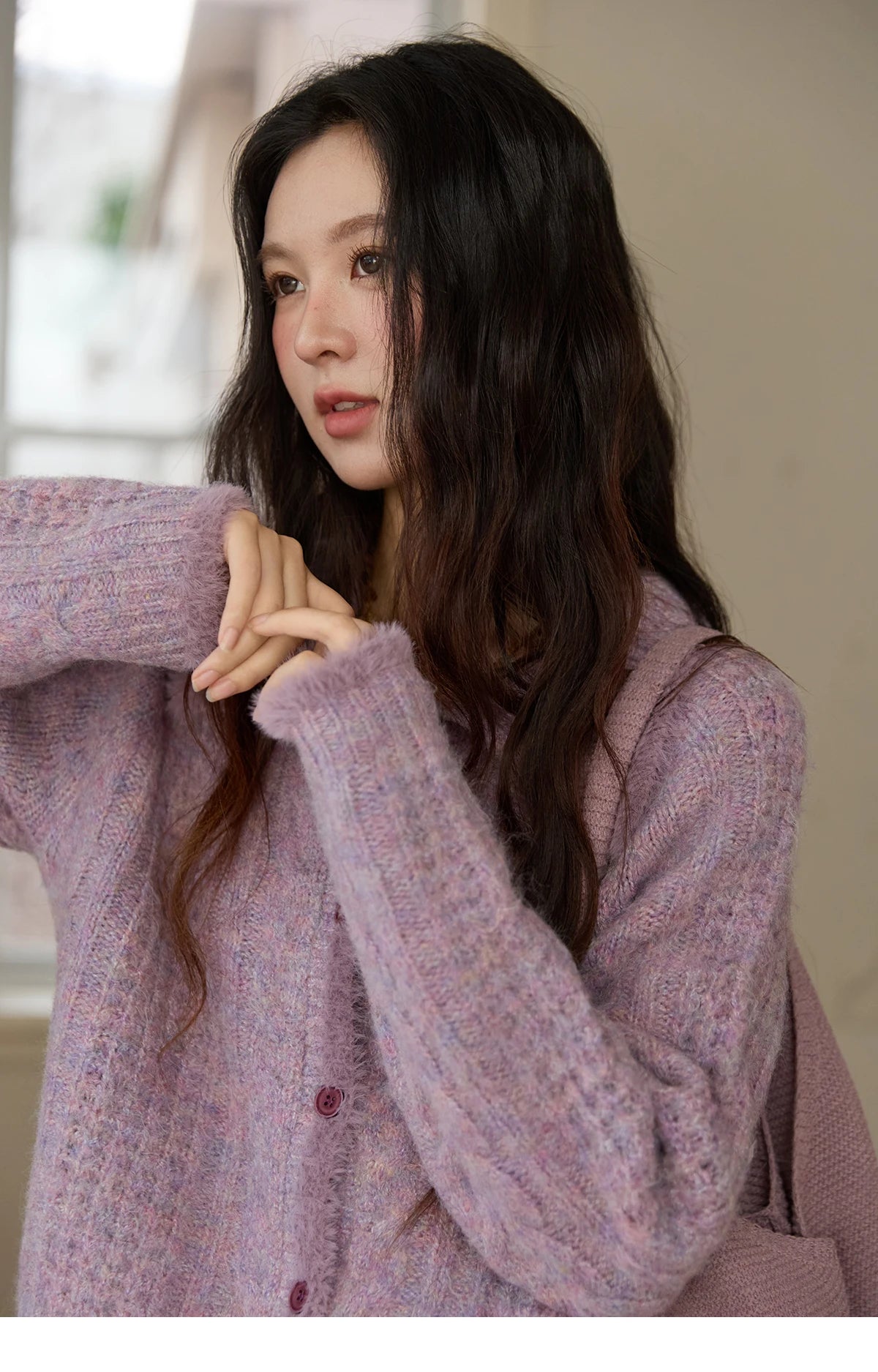 MISHOW Cardigans Ladies 2025 Winter Loose Retro Purple Turn-down Collar Imitation Mink Sweater Commute knit Top MXE88Z2616