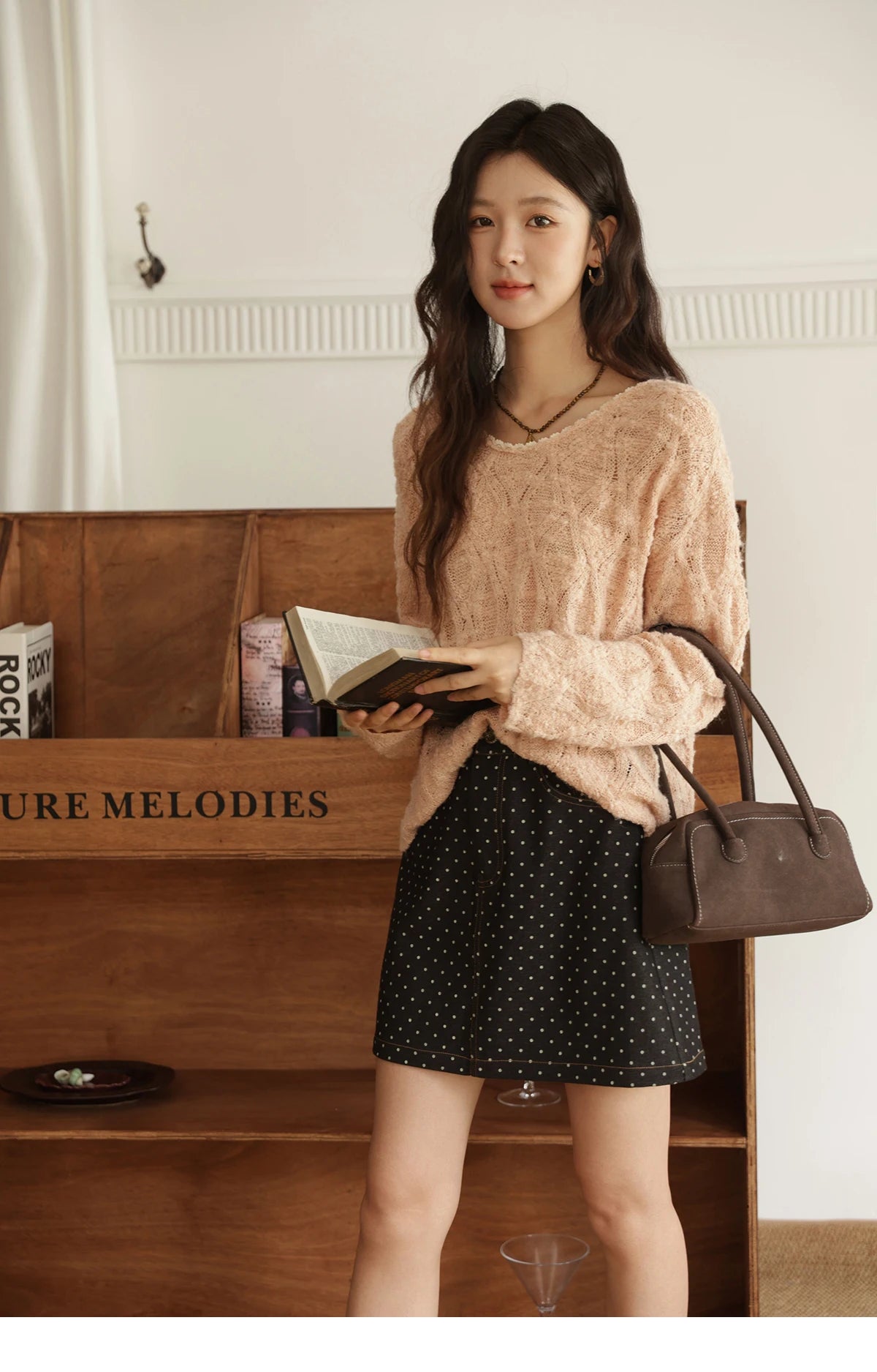 MISHOW Bamboo Loop Yarn Knitted Sweater for Women Autumn 2025 Hollow V-neck Lace Sweater Casual Solid Pullovers Tops MXE43Z1349