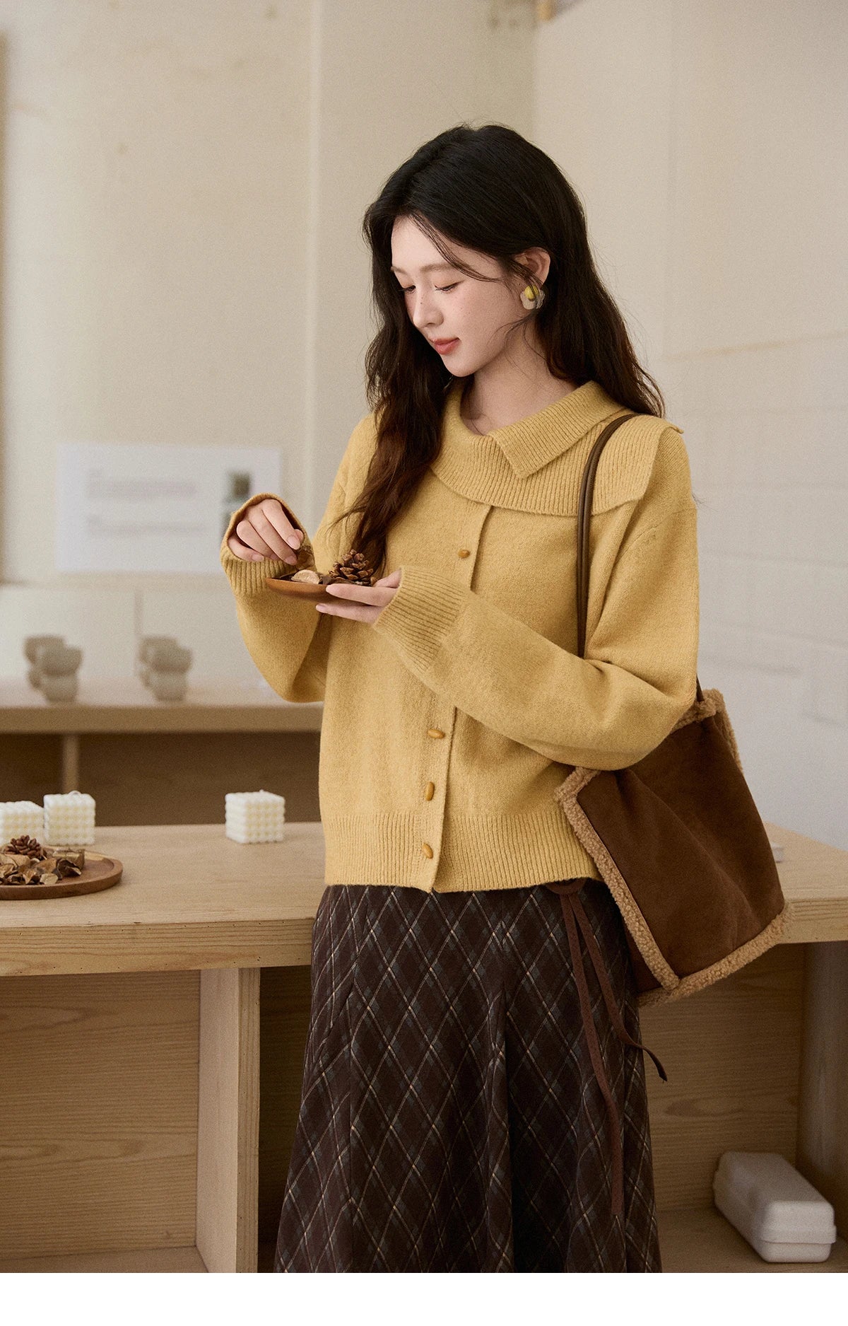 MISHOW Women's Mustard Yellow Knit Cardigan 2026 Spring Asymmetric Collar Dropped Sleeves Tops Casual Loose Sweater MXE93Z2936