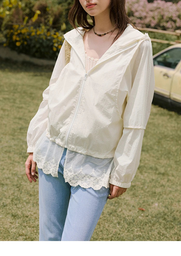 MISHOW Sunscreen Summer Coat Women New 2025 Long Sleeve Hooded Solid Lace Loose Cardigan Female Thin Breathable MXE33W0780