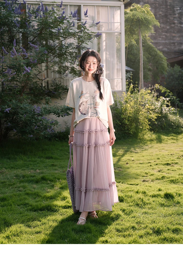 MISHOW Fashion Print T-shirts for women 2025 Summer New O-Neck Loose Casual Short Sleeve Cotton Top Female Clothing MXE36T0575