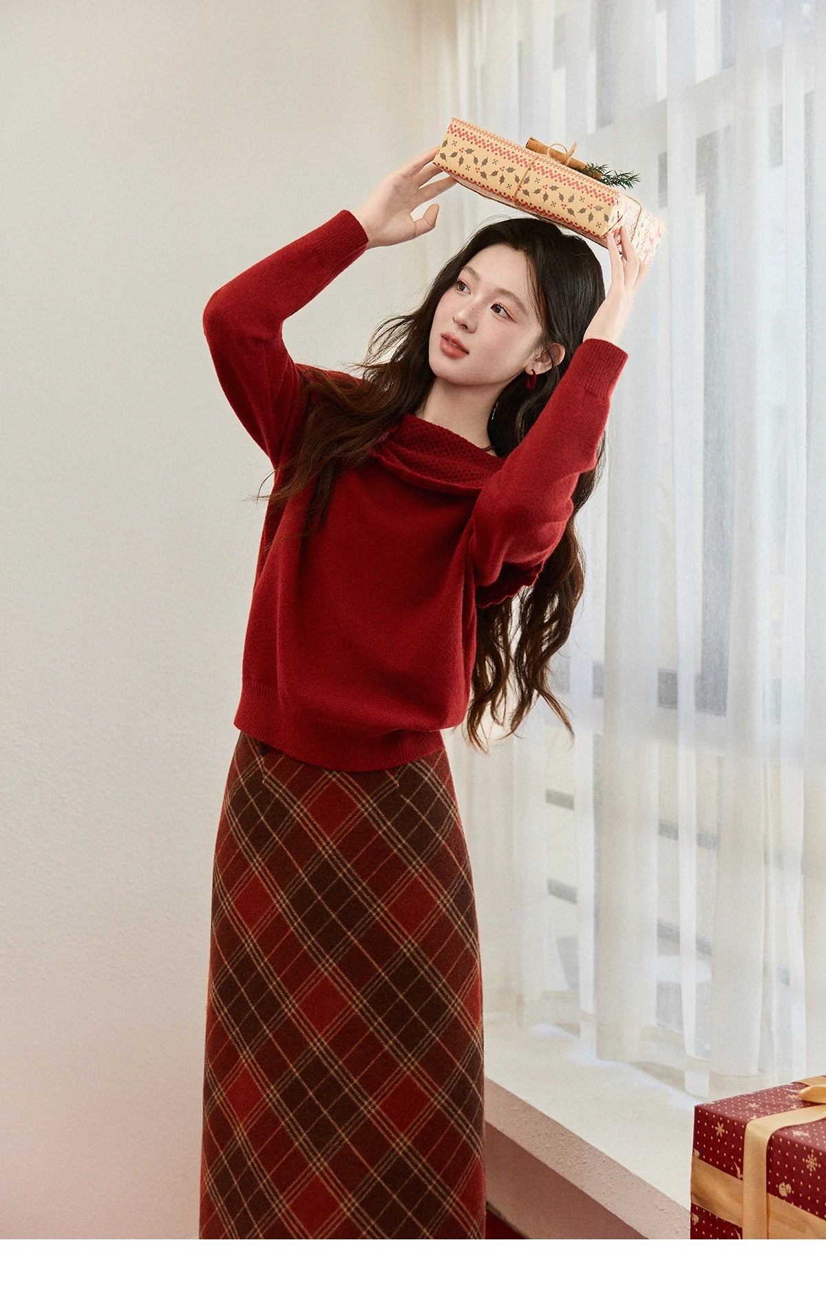 MISHOW New Year Christmas Women's Red Sweater 2025 Autumn Winter Soft Elegant Sweaters 3D Flower Alpaca Knitted Tops MXE94Z2889