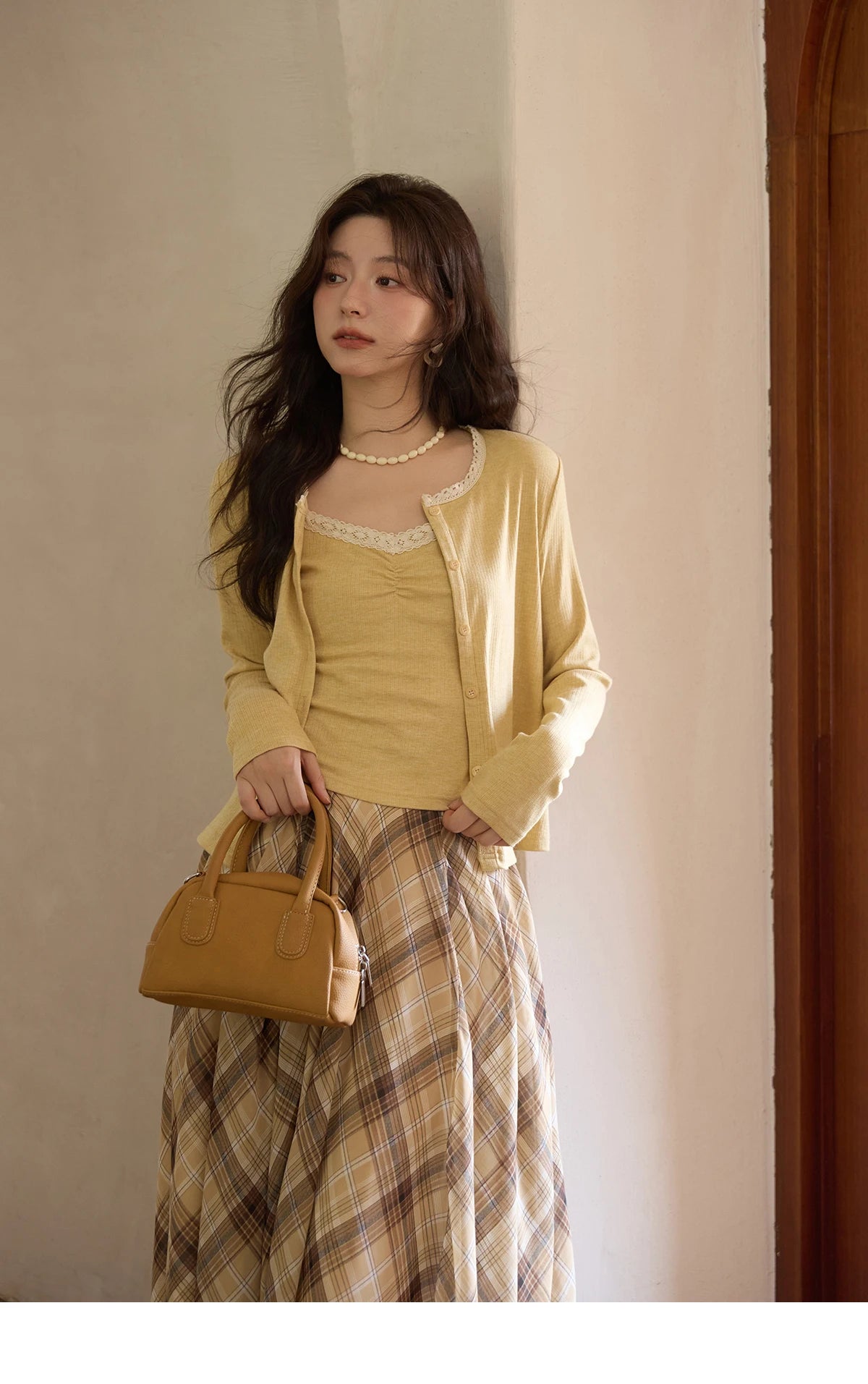 MISHOW Coffee Plaid Skirt 2025 Autumn Asymmetrical Hem Skirts Female Retro Side Zipper Commuting A-line Midi Skirt MXE42B2377