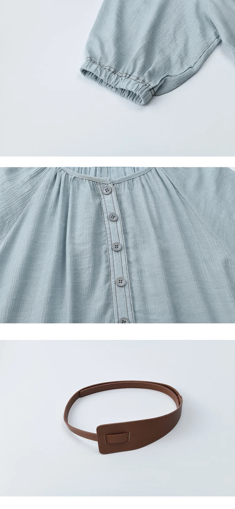 MISHOW Women's Half Sleeve Button Bamboo Knot Dress with Bohemian Belt 2025 Autumn Blue Long Dress Ladies Clothing MXE20L2468