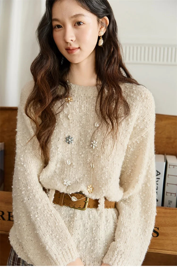 MISHOW Sweater Woman Wool 2025 Autumn New Belt Waist Design Drop Shoulder Sleeves Knit Top Commute Pullover Women MXE46Z2582