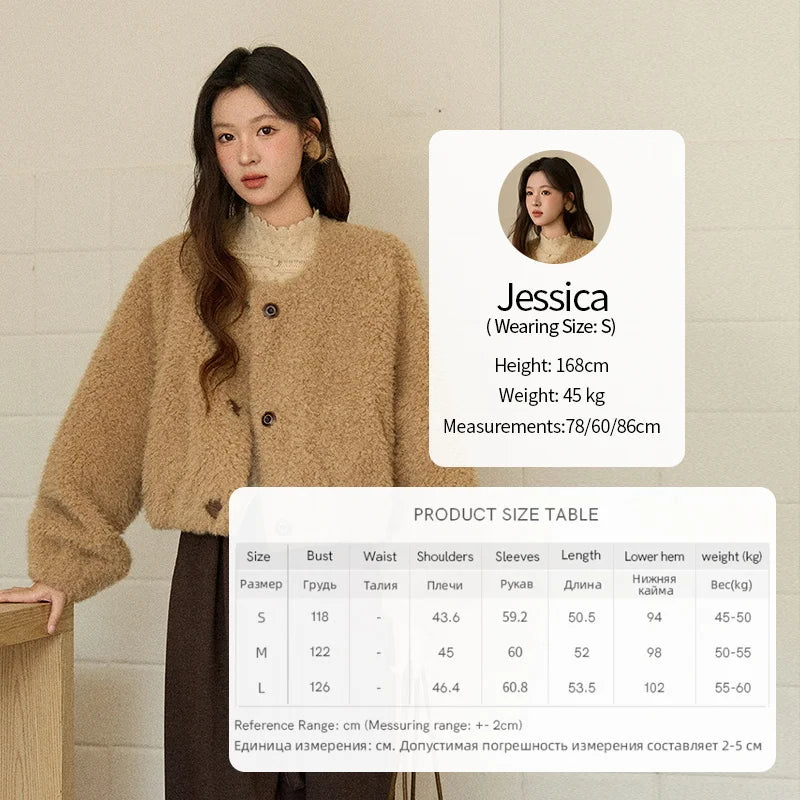 MISHOW Women's Lamb Wool Jacket 2025 Winter Retro Casual Coat Crew Neck Long Sleeve Soft Jacket Commuting Windproof MXE90W0995