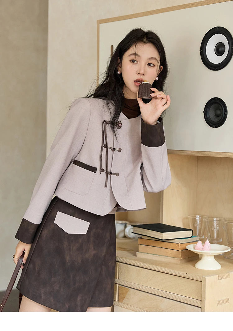 Mishow Taro Purple V-Neck Jacket & Asymmetric Mini Skirt Set MXD43W0417