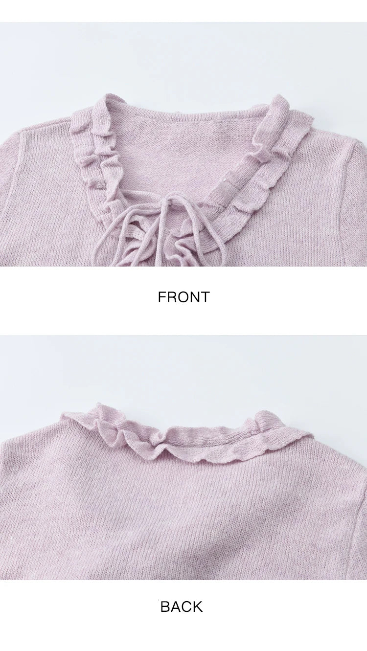 MISHOW Women Long Sleeve Tees 2025 Autumn New V-neck Wood Ear Hollow Out Knitted Sweater Women's Beige Wool Top MXE51Z2595