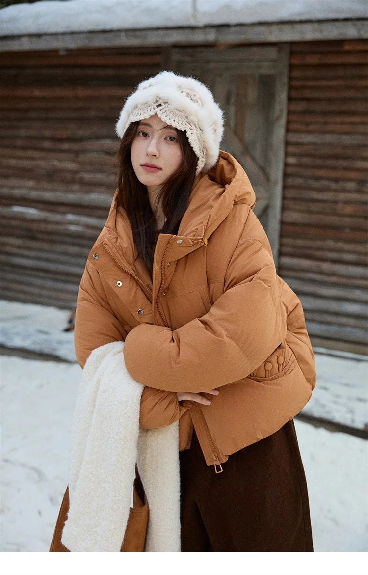 MISHOW Women's Short Coat with 90% White Duck Down Filling Windproof Down-proof Hooded Jacket Lightweight Warm Coat MXE51Y0080