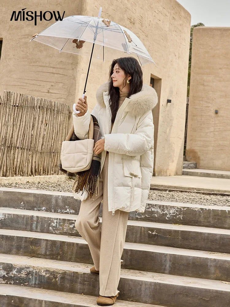 MISHOW Thickened Down Jacket Women's Hooded Zipper Long Sleeved 2024 Winter Korean Basic Warm Sweet Cotton Jacket Top MXD36Y0051