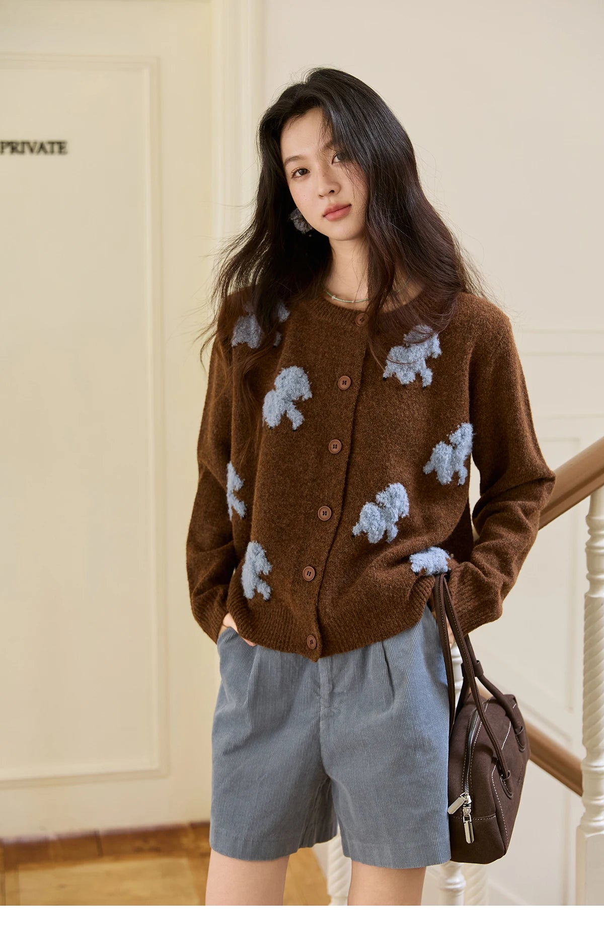 MISHOW Lamb Jacquard Knit Cardigan Women 2025 Autumn New Lambskin Round Neck Single-breasted Commuting Loose Sweater MXE48Z2571