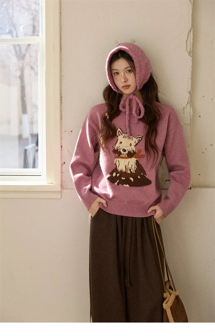 MISHOW Women's Jacquard Dog Thick Sweater Winter Purple Arctic Fleece Loose Soft Knitted Tops (Headband Not Included) MXE88Z2599