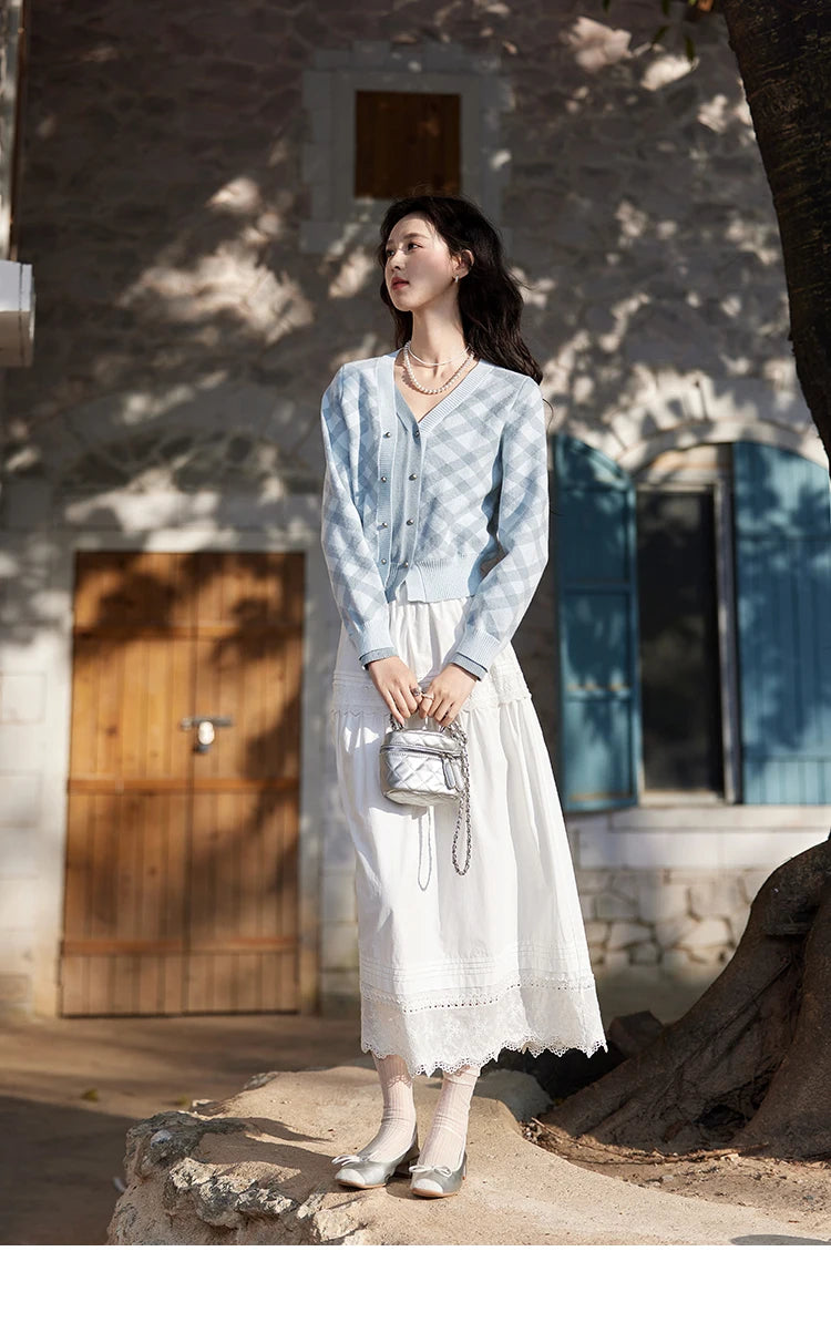 MISHOW French Retro Hollow Lace Skirt for Women Spring 2025 Elegnat 100 Cotton A-line Skirt High Waist Sweet Skirts MXE12B0643