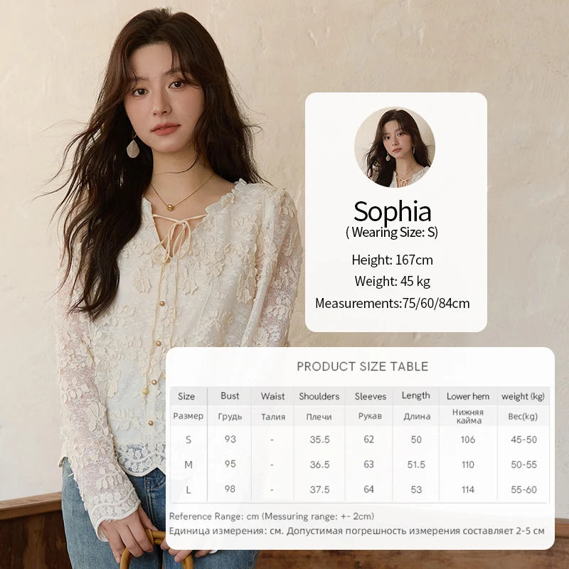 MISHOW Apricot Lace Jacquard Embroidered Shirt 2025 Autumn Black Fungus Edge Lace-up Vintage Commuter Top Office Lady MXE41X1927