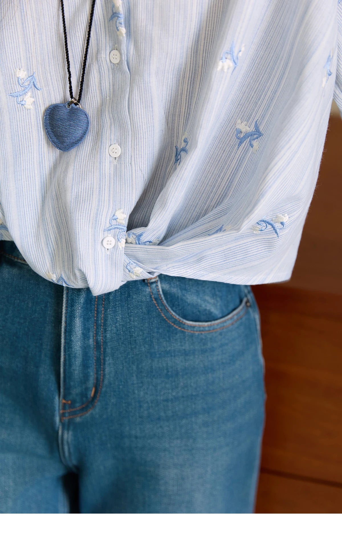 MISHOW Long Sleeve Shirts for Woman 2025 Autumn Retro Blue Single-breasted Blouse Floral Embroidery Casual Tops MXE45X2495