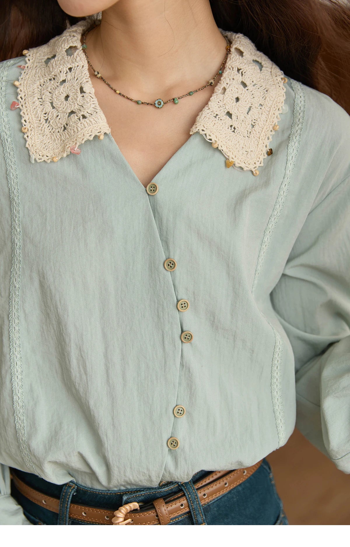 MISHOW Women's Linen Shirt 2025 Autumn Contrast Apricot Lapel Shirts Long Sleeve Curved Placket Tops Office Lady MXE43C2387