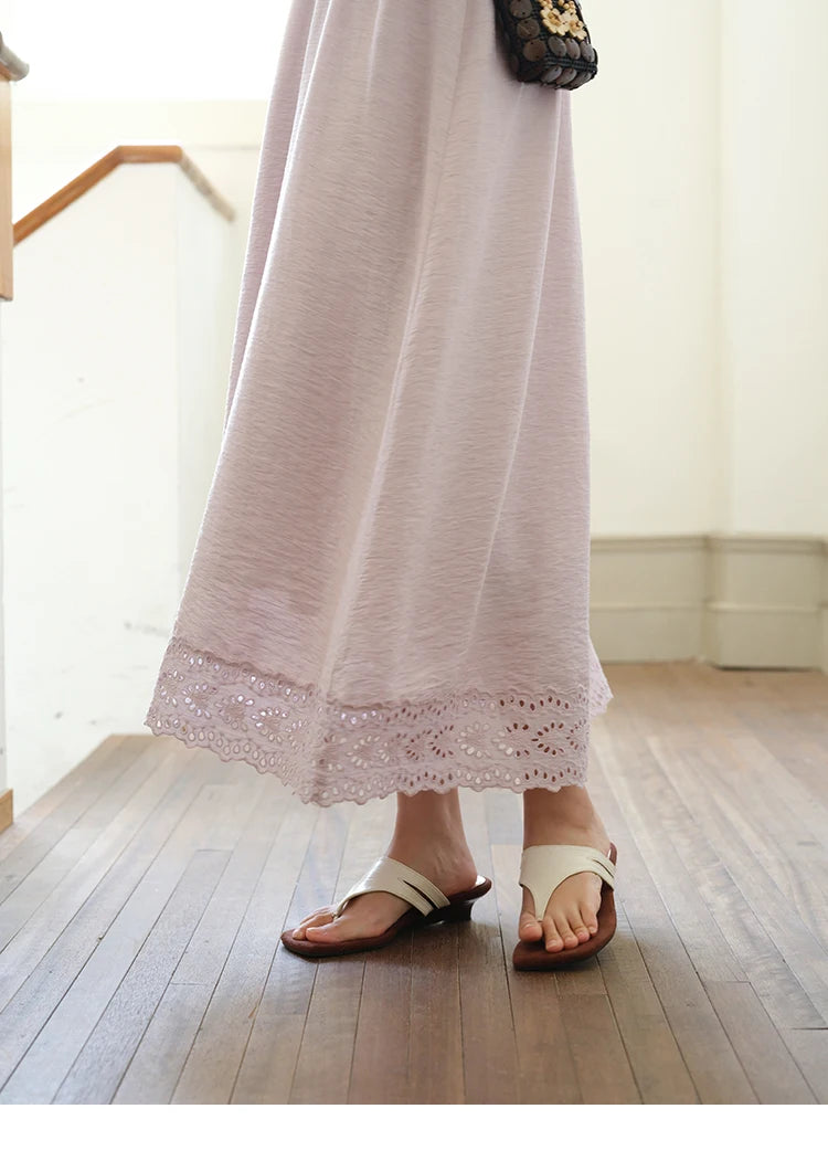 MISHOW Puff Sleeve Dress for Women 2025 Summer New Square Neck Fashion Lace Hollow Purple Dresses Female Clothing MXE39L2406