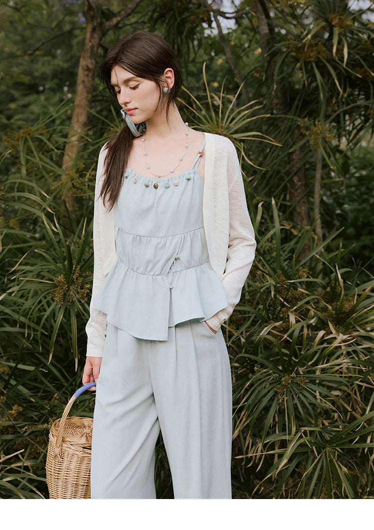 MISHWO Office Lady Summer Camisole Pant Sets for Women 2025 Solid Sleeveless Tops High Waist Loose Pants Female New MXE33T0547