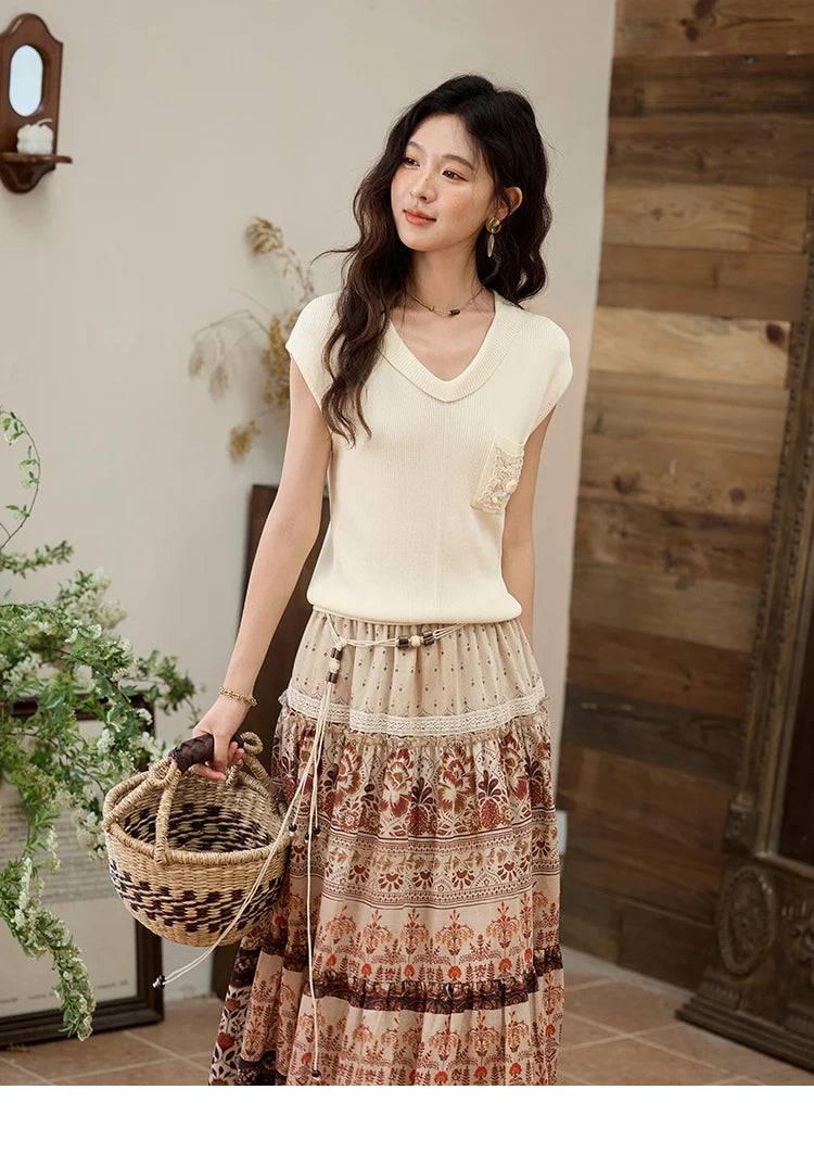 MISHOW Cool Knitted Short Sleeve T-shirt 2025 Summer V-neck Pocket Shell Lace Tops Casual Solid Raglan Sleeve Tees MXE34Z1265