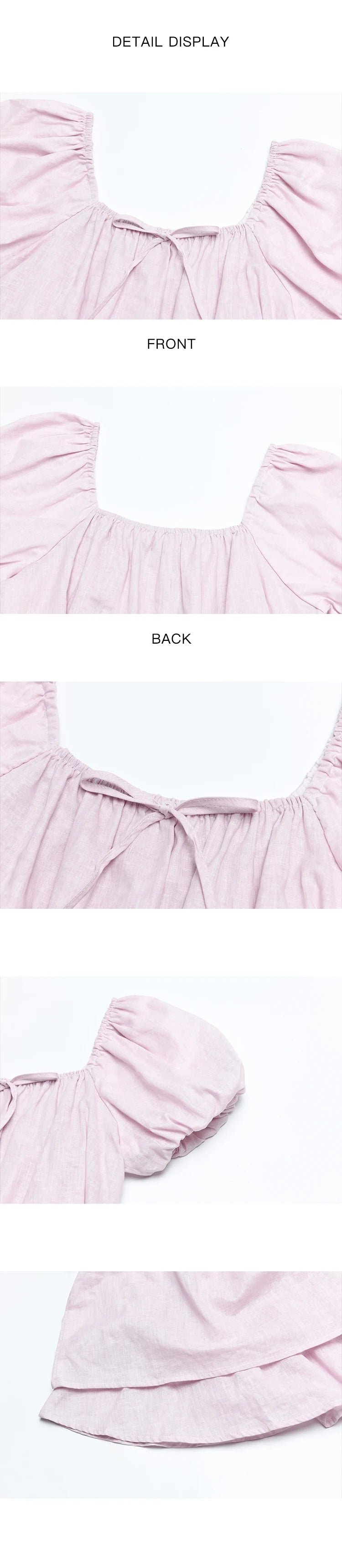 MISHOW French Square Neck Tied Lantern Sleeve Blouses 2025 Summer Double Layered Hem Puff Sleeve Solid Sweet Tops MXD26X1551