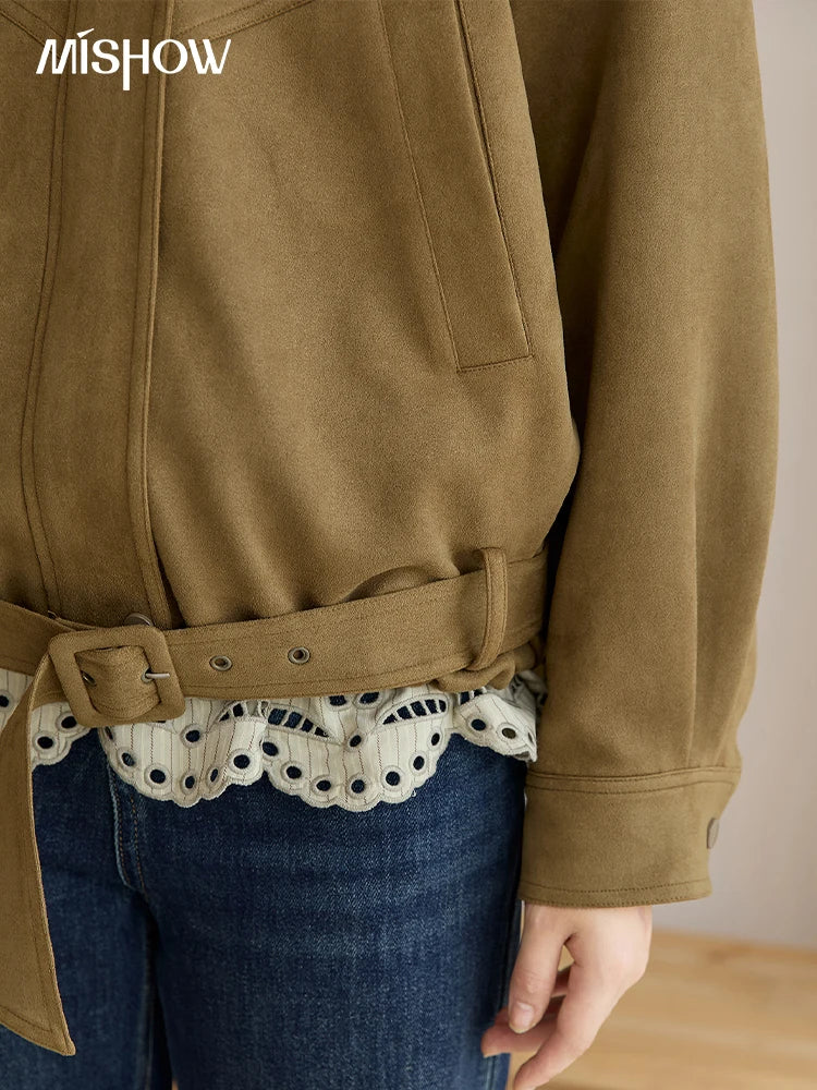 MISHOW Retro Jacket Women 2025 Autumn Winter Warm Stand Collar Casual Jacket Slim Design Zipper Jacket Woman Clothes MXE49W0853