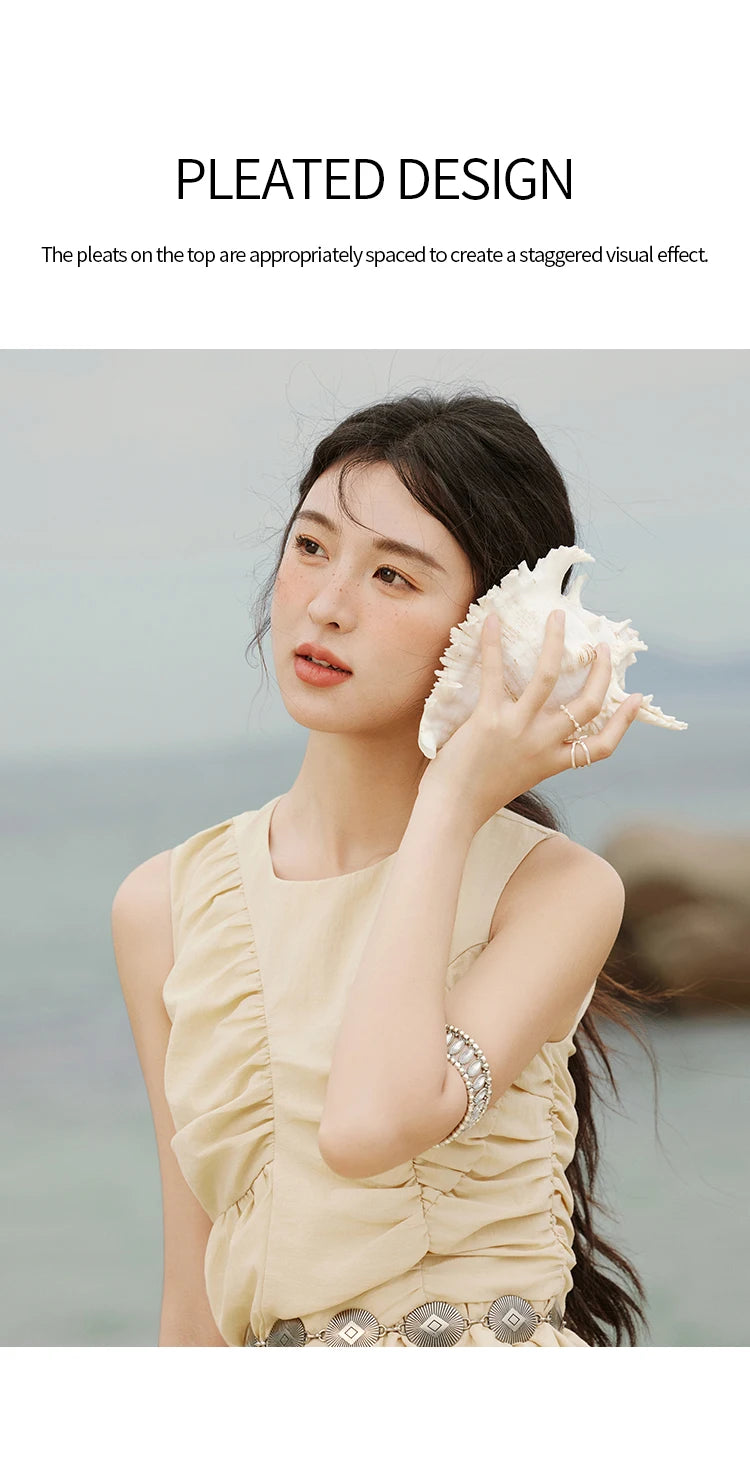 MISHOW Office Lady Summer Dress Women 2025 New Round Neck Sleeveless Solid with Belt Dresses Female Fashion Slimming MXE31L2188