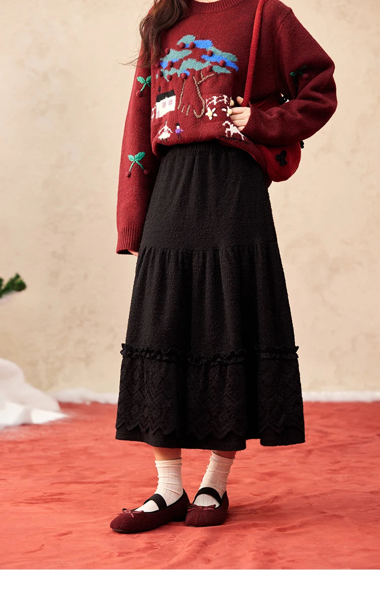 MISHOW Splicing Knitted Skirt For Women 2025 Spring New Korean Lace Loose Elegant Slim Temperament Pleated Long Skirt MXD59B0632