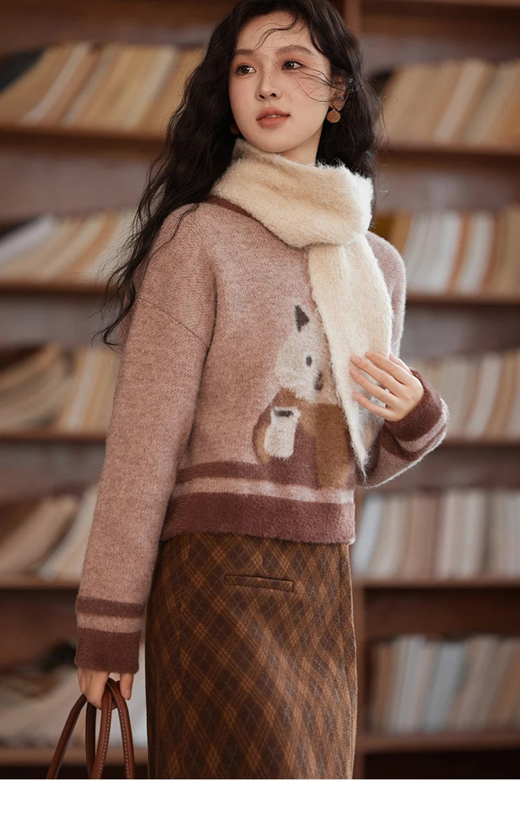 MISHOW Faux Sable Sweater Women 2024 Autumn Winter Sweet Gentle Loose Basic Soft Cartoon O-Neck Long Sleeve Pullovers MXD45Z0860