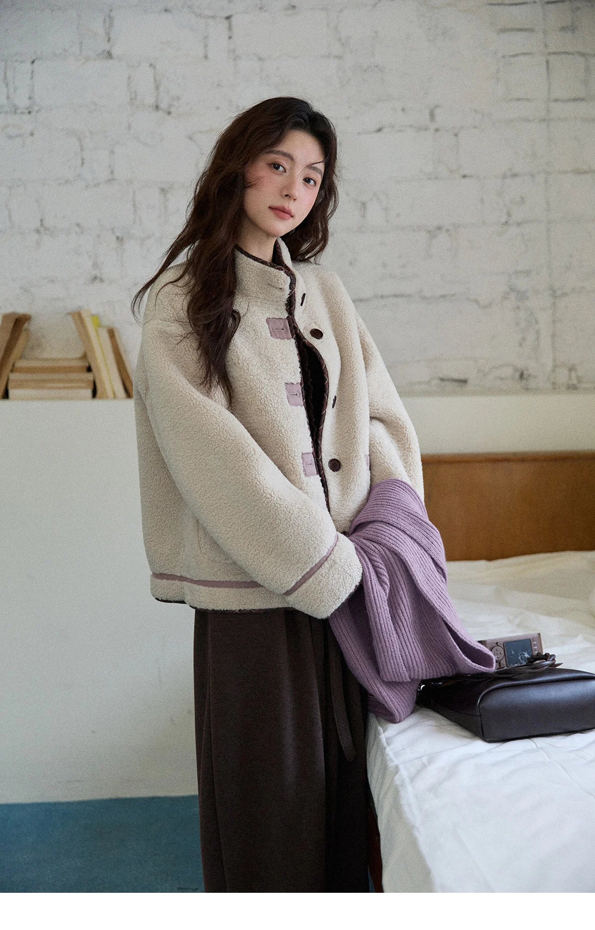 MISHOW Women Purple Coats 2025 Winter Luxury Turn-down Collar Double-sided Jacket Pocket Decoration Windproof Jacket MXE87W0940