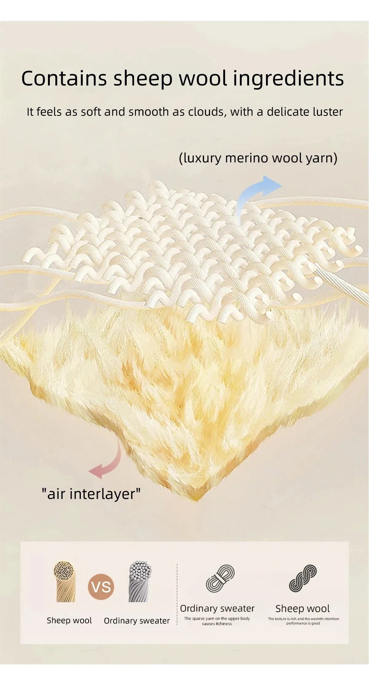 MISHOW Women's Beige Wool Blend Knit Sweater 2026 Spring Asymmetrical Collar Long Sleeve Top Slim Casual Thin Sweater MXF11Z2918